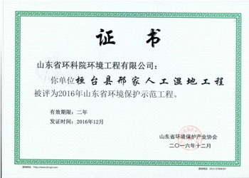 桓臺縣邢家人工濕地工程獲評“2016年山東省環境保護示范工程”